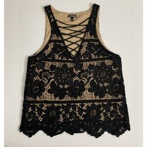 Express Black Eyelet Lace Criss-Cross V-Neck Tank Top Romantic Gothic